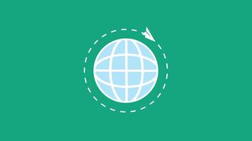 ett illustration av en klot med en papper plan cirkulerande runt om Det, representerar över hela världen förbindelse, digital kommunikation, och internationell data delning video