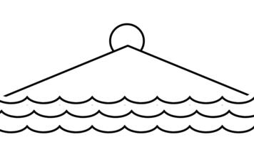 en Sol sänker sig Bakom en slät triangel- berg och vågig hav, skapande balans mellan natur former och lugna geometri video