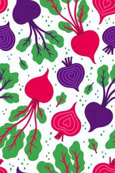 Seamless pattern with beets and halves. graphics. vector