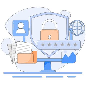 A computer screen with a padlock and other items vector