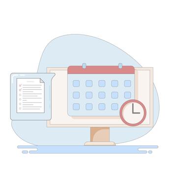 A computer screen with a calendar and a clock vector