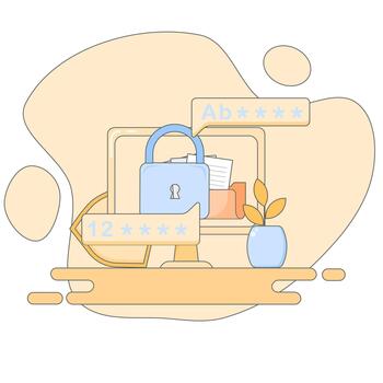 A computer with a padlock and a book on it vector
