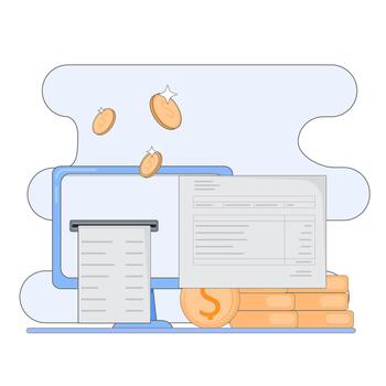A computer screen with money and a paper document vector