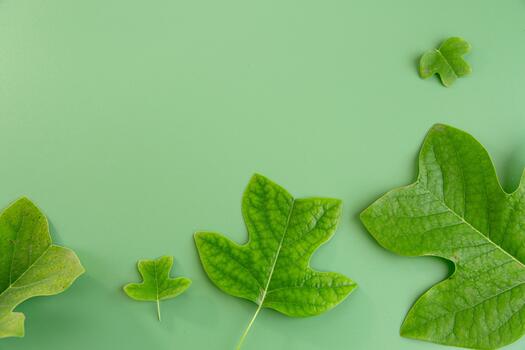 Minimalistic composition of leaves with copy space on the left on the background. photo