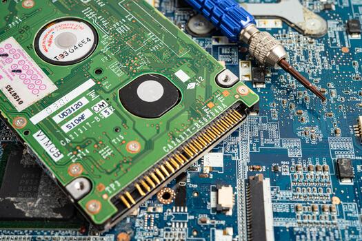 Repairing and upgrade circuit mainboard of notebook, electronic, computer hardware photo