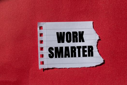 Work Smarter message written on ripped torn lined paper on red background. Conceptual Work Smarter symbol. Copy space. photo