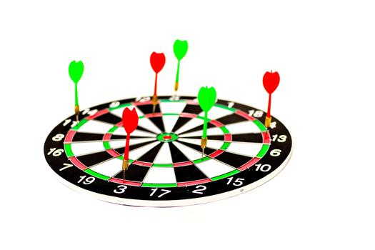 Dartboard with Darts Isolated on White Background, Symbolizing Accuracy and Precision in Business and Strategy photo