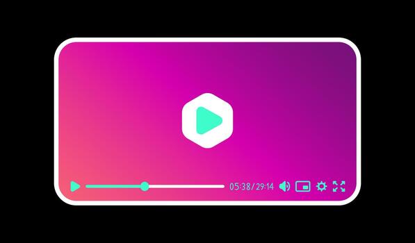 Professional gradient media player with rounded edges, volume slider, and detailed control bar. Designed for elegant web projects, movie services, and multimedia apps vector