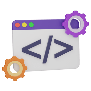3d ilustração do uma codificação navegador janela apresentando html colchetes e colorida engrenagens, simbolizando rede desenvolvimento e programação conceitos png