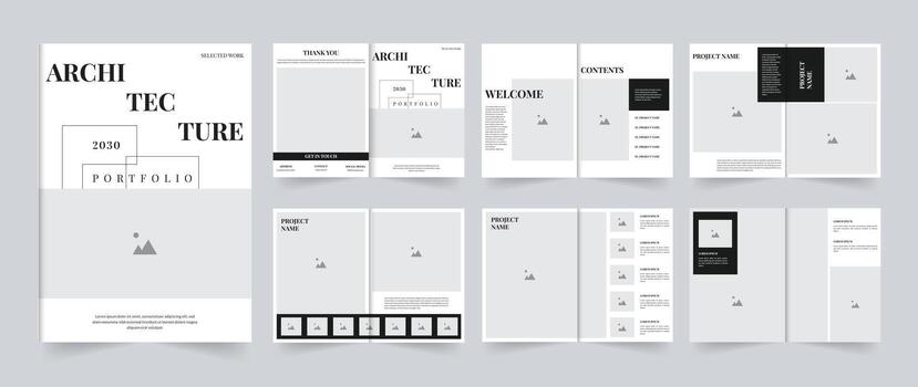 Modern Architecture Portfolio Brochure Template Minimal A4 Layout for Architect and Interior Design Presentation vector