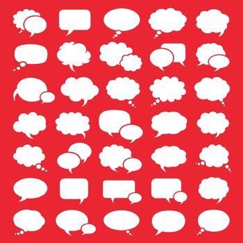 A collection of speech bubbles in various shapes and sizes on a red background. vector