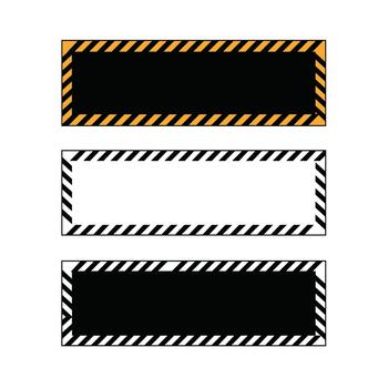 Warning striped rectangular frames with black and orange or white borders for design. vector