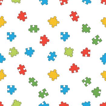 A vibrant and playful scattered pattern of colorful puzzle pieces on a white background. vector