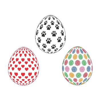 Three decorative Easter eggs with unique patterns for spring celebration. vector