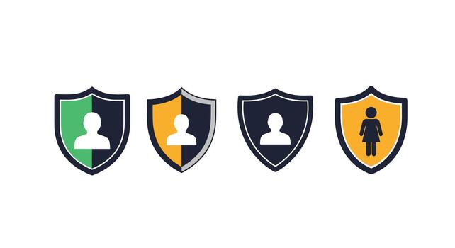 Four shields symbolizing user identity security and protection of personal data online. vector