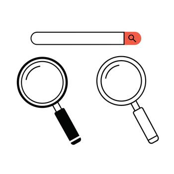 Searching for information online using a magnifying glass and search bar. vector