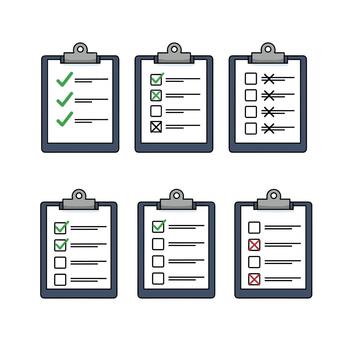 Checklist clipboards task management and completion tracking. vector