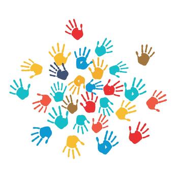 Colorful handprints a symbol of unity and diversity. vector
