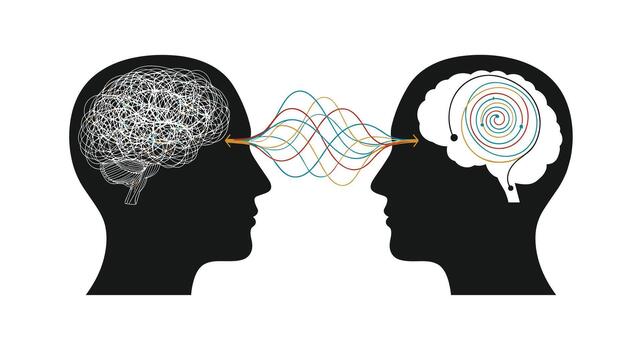 Conceptual illustration of communication and understanding between two minds. vector