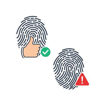 Fingerprint authentication success and failure illustration. vector