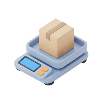 3d prestados ilustración de un paquete caja siendo pesado en un digital escala, simbolizando envío, entrega, y preciso medición para logística y comercio electrónico operaciones png