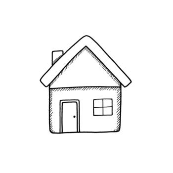 A simple and charming hand-drawn sketch of a house with a door, window, and chimney, representing home and shelter vector