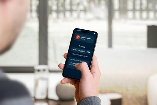 Smartphone screen showing privacy settings with Allow location toggle turned off and notice Location data not stored , illustrating user control of privacy photo