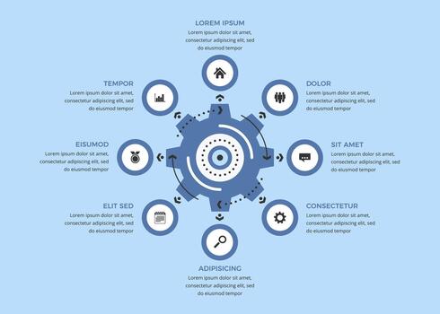Infographic template with a gear with eight elements for icons and text vector