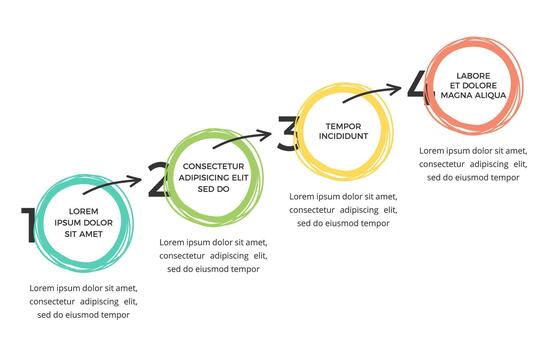 Hand drawn infographic template with four elements for your text circles and arrows vector