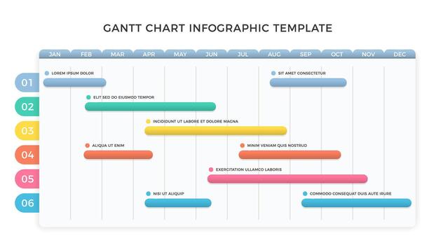 Gantt chart - project timeline infographic template with 6 tasks vector