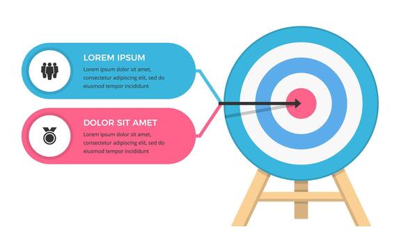 Target with two elements for your icons and text, two steps to your goal, infographic template vector