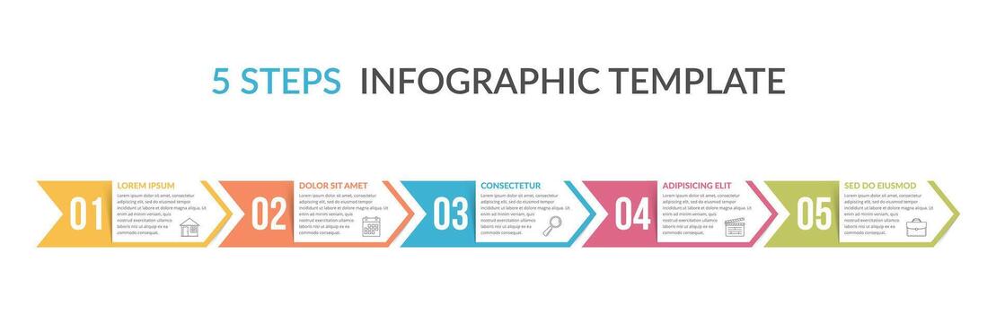Five arrows with numbers and text, five steps - infographic template vector