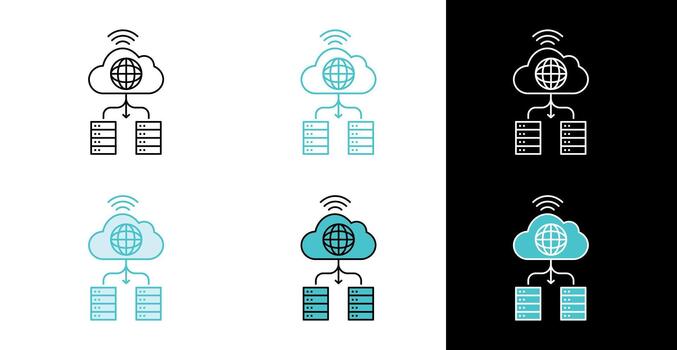 Cloud server connection icon for data storage and online network in line and fill style vector