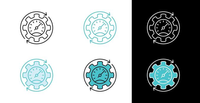 Cogwheel with gauge icon for speed monitoring and productivity management in line and fill style vector