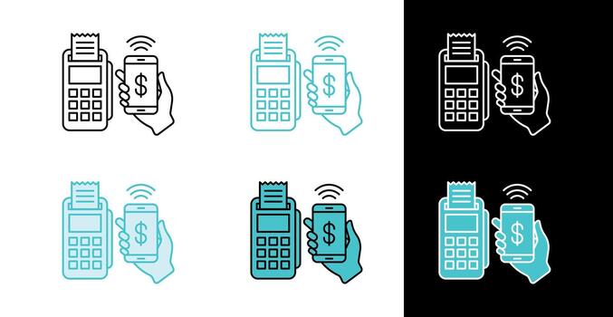 Smartphone and pos machine icon for cashless payment system in line and fill style vector