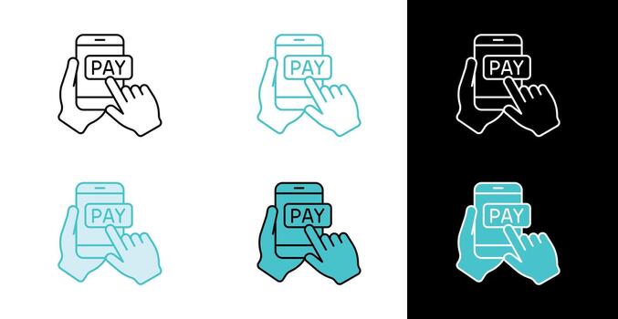 Mobile phone pay button icon for online payment and digital transactions in line and fill style vector