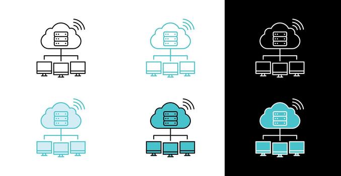 Cloud network server icon for data connection and internet computing in line and fill style vector