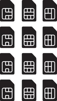 Twelve sim card icons arranged in a grid on a black background vector