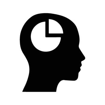 negro silueta de humano cabeza con tarta gráfico dentro simbolizando análisis y pensamiento proceso vector