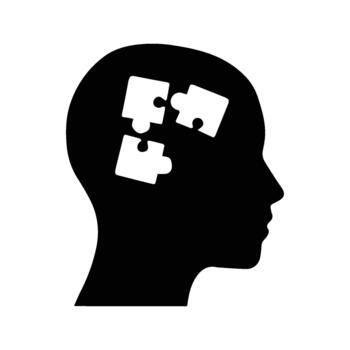 Silhouette of Human Head with Jigsaw Puzzle Pieces Inside Symbolizing Mind Thought and Problem Solving vector