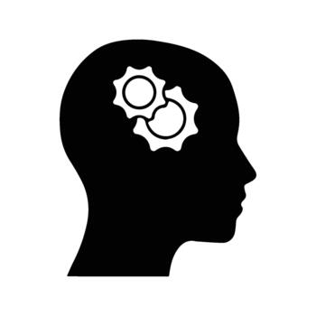 silueta de humano cabeza con enclavamiento engranajes representando pensamiento proceso y inteligencia icono vector