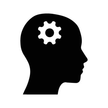 Conceptual Icon of Human Head Silhouette with Internal Gear Symbolizing Thinking and Problem Solving vector