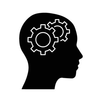 negro silueta de humano cabeza perfil con enclavamiento engranajes dentro para pensamiento proceso y innovación concepto vector