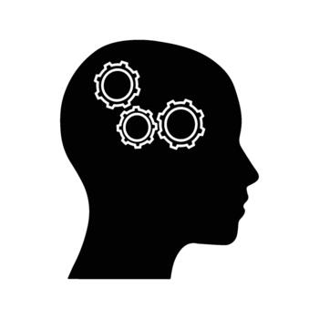 Silhouette of Human Head with Interlocking Gears Inside Representing Thinking Process Innovation and Intelligence vector