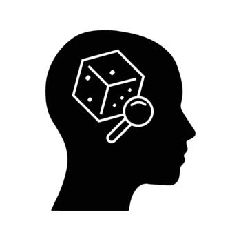 concepto de datos análisis icono humano cabeza silueta con cubo y aumentador vaso para visión y investigación vector