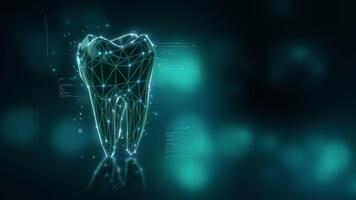 ciclo futurista digital dente holograma dentro plexo estilo em brilhando azul fundo video