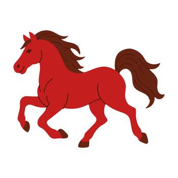 A red horse. The horse is running and has a happy expression. The horse is the main focus of the image vector