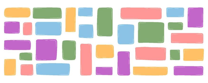 Hand drawn color set of organic shape quote boxes with rectangle banner frame template. Colorful background shapes serve as creative box elements and banner frames, ideal for text or quote vector