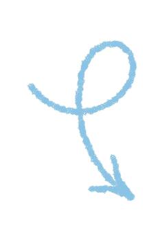 Blue chalk hand drawn swirl arrow in playful sketch style. Symbolic doodle pointer twists with unique graphic element and soft chalk texture, perfect as an artistic highlight or creative accent. vector