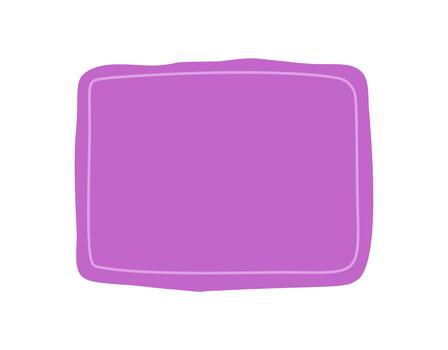 Hand drawn rectangle frame with fluid squiggle border. This template has a purple background and works as a graphic text mockup or box. Creative border style for messages and versatile layout. vector
